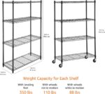 Amazon Basics 4-Shelf Adjustable, Heavy Duty Storage Shelving Unit on 7.62 cm Wheel Casters, Metal Organizer Wire Rack, Black, 91.4 cm L x 110.16 cm W x 146 cm H - Image 3