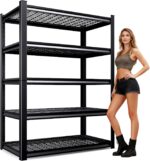71" H Garage Shelving Heavy Duty 5-Tier Storage Shelves, Adjustable Metal Shelving Unit, Utility Garage Organizer Shelf for Basement, Pantry, Kitchen, Warehouse,15.7" Dx35.4 Wx71.2 H, Black