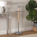 Versa Holstebro Modern Multifunctional Night Stand with 2 Hangers or Hangers for Men's or Women's Clothes, Measures (H x L x W) 112 x 28.7 x 46.5 cm, Metal and Wood, Grey - Image 2