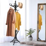 GOFLAME 73" Coat Rack Freestanding, Wooden Coat Tree with 12 Hooks and Umbrella Stand, Entryway Hall Tree, Hat Hanger Organizer, Coat Rack Stand for Coats, Hats, Scarves, Bags, Easy Assembly, Black - Image 2