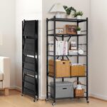 VEVOR 5-Tier Foldable Storage Shelf with Wheels, 28-inch W x 15-inch D x 64-inch H Folding Metal Rack Shelving Unit, Heavy Duty No Assembly Organizer Shelf for Garage, Kitchen, Basement, Black - Image 2