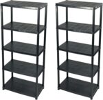 Addis 5 Tier Plastic Storage Shelving Units Twin Pack – Durable Freestanding Organiser for Garage, Shed, Utility Room, or Home – Space-Saving Easy Assembly Plastic Black
