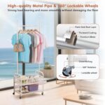 BOOSDEN Double Deck Clothes Rack with Wheels, Heavy Duty Metal Garment Racks, Rolling Clothing Rack with Storage Basket, Clothes Hanger Racks for Hanging Coats, Shirts, Dress, Shoes, Bags (White) - Image 5