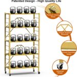 5 Tier Foldable Storage Shelves, Expandable Folding Shelving Units with Wheels, Changeable into 2 Shelf Units, Collapsible Adjustable Storage Rack Metal Shelves for Storage, Pantry, Garage, Gold - Image 6