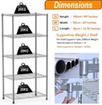 5-Tier Metal shelving units for storage wire shelves Rack, Metal Wire Large Shelving Rack Organizer with Adjustable Shelf Height for Garage Kitchen Office Storages 58x35x160cm 200kg Capacity Silver - Image 7