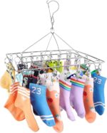 DELFINO Stainless Steel Sock Drying Rack, Laundry Pegs with 36pcs Swivel Hook Wind-proof Clothes Hanging Rack Metal Clothespins Rectangle for Socks, Underwear, Shoe Insoles, Baby Clothes, Gloves - Image 5