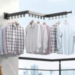 Wall Mount Foldable Drying Rack Folding Clothes Hanger No-Drill Retractable Clothesline for Home Laundry Balcony Bedroom Trifold Hole free clothes rack