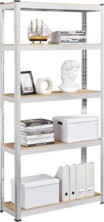 Yaheetech Garage Shelves 5-Tire Utility Rack Adjustable Shelving Unit for Home Office Garage, with Gloves, 90 x 30 x 180cm, Silver