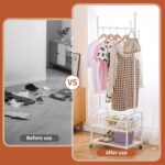 BOOSDEN Double Deck Clothes Rack with Wheels, Heavy Duty Metal Garment Racks, Rolling Clothing Rack with Storage Basket, Clothes Hanger Racks for Hanging Coats, Shirts, Dress, Shoes, Bags (White) - Image 7