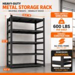 72"H Storage Shelves heavy duty 2535LBS Garage Shelving adjustable metal shel 5 tier shelving Unit metal storage rack for Basement, Warehouse, Pantry, Closet, Kitchen 72" H x 39.4" W x 13.8" D, Black - Image 3