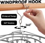 Funamily Stainless Steel Laundry Drying Rack Clothing Sock Drip Clothes Drying Hanger with 24 Clips, Swivel Windproof Hook Round Heavy Duty Underwear Hanger for Indoor Outdoor Wet and Dry (Grey) - Image 3