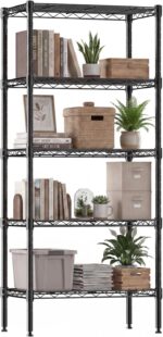 DUMOS 5-Tier Metal Wire Storage Shelves, Adjustable Standing Storage Rack Shelf, Heavy Duty Steel Shelving Unit Organizers for Kitchen Bathroom Pantry Garage, 23.2" W×13.4" D×59.8" H, Black