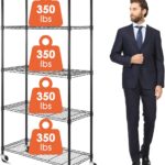 WDT 5 Tier Shelf Shelving Unit with Wheels,Adjustable Metal Shelves for Storage, NSF Certified Wire Shelving Rack,350lbs Loading Capacity Per Shelf Storage Shelves for Kitchen Garage,36" Dx16 Wx75