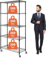WDT 5 Tier Shelf Shelving Unit with Wheels,Adjustable Metal Shelves for Storage, NSF Certified Wire Shelving Rack,350lbs Loading Capacity Per Shelf Storage Shelves for Kitchen Garage,36" Dx16 Wx75