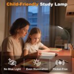 61 LED Rechargeable Reading Lamp, 3 Color Modes & 10 Brightness Levels, 2000mAh Clamp Lamp with USB-C, 40CM Flexible Gooseneck, Cordless Book Lamp Clamp Light for Bed, Table, Desk - Black - Image 5