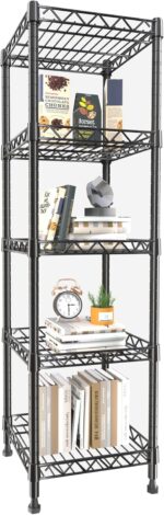 GIOTORENT 5 Tier Standing Shelving Metal Units, Adjustable Height Wire Shelf Display Rack for Laundry Bathroom Kitchen 11.8" W x 11.8" D x 50" H, Black (Black, 11.8 W x 11.8 D x 50 H)