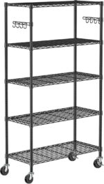 Folews 5 Tier Storage Shelves with Wheels - Metal Shelves for Storage Adjustable Wire Shelving Unit Organizer Storage Rack Shelf for Kitchen Garage Pantry Closet Laundry(14D x 36W x 75H)