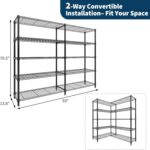 5-Tier Metal Storage Shelves, 60" Wide Wire Shelving Unit, 1325LBS Load Heavy Duty Adjustable Corner Standing Shelf Rack, H/L-Shaped, for Garage. Kitchen, Pantry, Basement,13.8" D x 70.5" H - Image 3