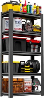 72" H Garage Shelving 2500LBS Heavy Duty Storage Shelves Adjustable 5 Tier Metal Shelves for Storage Garage Industrial Shelving Utility Racks,16" D*36" W*72" H,Black