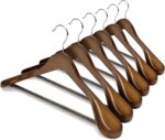 HOUSE DAY 6 Pack Wide Shoulder Wooden Hangers, Suit Hangers with Non Slip Pants Bar, Smooth Finish 360° Swivel Hook Solid Wood Coat Hangers for Dress, Jacket, Pants, Heavy Clothes Hangers (Walnut)