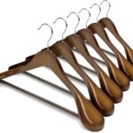 HOUSE DAY 6 Pack Wide Shoulder Wooden Hangers, Suit Hangers with Non Slip Pants Bar, Smooth Finish 360° Swivel Hook Solid Wood Coat Hangers for Dress, Jacket, Pants, Heavy Clothes Hangers (Walnut)