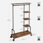 VASAGLE Clothes Rack, Clothing Garment Rack on Wheels, Rolling Clothes Organizer with 5-Tier, Industrial Pipe Style, Rustic Brown UHSR66BX - Image 6