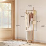 CycleCrew Solid Wood Coat Rack with Fabric Basket - Coat Hanger Stand Coat Tree Rack Freestanding with 9 Hooks Wheels, Small Clothes Rack For Entryway Bedroom Hallway Living Room - Image 5