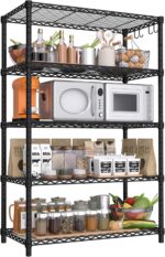 Wire Shelving 5 Tier Storage Shelves NSF Certified Heavy Duty Steel Metal Shelf Adjustable Rolling Rack Kitchen Garage Closet Pantry Laundry