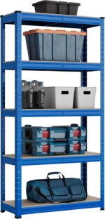 5 Levels 1500mm H x 750mm W x 300mm D Heavy Duty Steel Storage Shelving Garage Racking Unit 150KG UDL Per Shelf