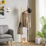 LEOPAX Premium Bamboo Clothes Stand with 3 Hooks for Entryway, Hallway, Bedroom & Office Multipurpose Clothing Stands Storage Organizer Rack - (33 x 24 x 163) CM - Beige - Image 6