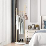Gold Clothing Rack With Shelves, Gold Coat Rack Freestanding with Marble Base, Coat Hanger Rack,Hat Tree Coat Rack Standing Clothes Racks for Boutique，Bedroom - Image 6