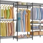 Portable Clothes Rack, Heavy Duty Garment Closet Wardrobe, Adjustable Freestanding Clothing Rack for Cloakroom Bedroom, 175 * 40 * 194cm Black