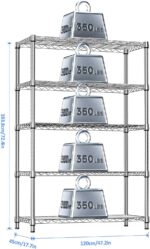 IZEUK 5-Tier Heavy Duty Metal Storage Shelving Unit (Chrome, 17.7" D x 47.2" W x 72.3" H, 1750 lbs Capacity), Adjustable Steel Wire Rack Shelf Organizer for Garage, Kitchen, Pantry, Basement, Laundry - Image 3