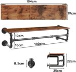 medla Clothes Rack Wall Mounted: Industrial Pipe Cloth Hanging Stand with Top Shelf Heavy Duty Clothing Hanger Rod Iron Garment Storage Bar Laundry Drying Rail for Wardrobe Bedroom Closet 100cm Long - Image 6