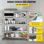 VEVOR Stainless Steel Shelving 60x18.5 Inch 5 Tier Adjustable Shelf Storage Unit Stainless Steel Heavy Duty Shelving for Kitchen Commercial Office Garage Storage 330lb Per Shelf - Image 5