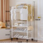 YelaJoy Clothes Rack for Hanging Clothes, Portable Rolling Garment Rack, Sturdy Metal Freestanding Cloths Racks with Wheels, Double Rods Wardrobe Racks for Bedroom Laundry Living Room (White) - Image 2