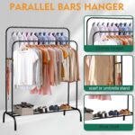 bpa 2 Storage shelf Stand with 2 Clothes Rail and Rolling - Black - Image 4