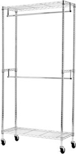 Amazon Basics Double Rod Garment Rack / Clothes Rail with Height-Adjustable Shelves - 181kg Max Weight, Chrome, 91 x 36 x 183 cm - Image 2