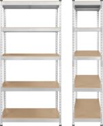 Topeakmart 5-Tier Utility Shelves, Metal Storage Shelves Garage Shelving Unit Adjustable Garage Storage Shelves Storage Racks Heavy Duty Shed Shelving- Silver, 35.5 x 17.5 x 72 Inch - Image 6