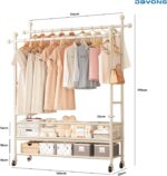 DAYONG 100CM Clothes Hanger Stand with Shelves, Free Standing Metal Garment Rack, Double Rails Clothes Rack,Bottom Storage Shelf With Wheels For Bedroom Garment Organizer - Image 2