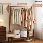 Beauenty Bamboo Clothes Racks, Freestanding Clothing Hanger with Storage Rack, Clothes Hanging Shoe Rack, Coat Organizer for Hotel, Hallway, Bedroom, Office (100x46x144 cm) - Image 3