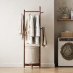 CycleCrew Solid Wood Coat Rack with Fabric Basket - Coat Hanger Stand Coat Tree Rack Freestanding with 9 Hooks Wheels, Small Clothes Rack For Entryway Bedroom Hallway Living Room - Image 7