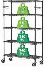 5-Tier Storage Shelves with Wheels, Adjustable Wire Shelving Unit,Metal Rolling Shelves for Storage Utility Shelf Organizer Rack for Kitchen Garage Pantry Closet Laundry(5-Tier Shelf)