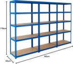 BiGDUG Heavy Duty Garage Shelving Unit 3 Bay - 179x90x45 cm - 200kg UDL Per Shelf (1000kg Per Bay) - 3x Blue Storage Shelves - 5 Tier Shed Shelving - Image 3