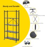 BRIAN & DANY 5-Tier Foldable Storage Shelves with Wheels, Folding Metal Rack Shelving Unit, Heavy Duty No Assembly Organizer Shelf for Garage, Kitchen, Basement, Pantry, Black - Image 4