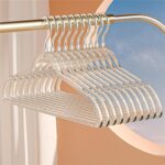 HYTTER 10 Pcs Clear Acrylic Cloth Hangers Plastic Glitter Coat Hanger Durable Non-slip Heavy Duty Suit Clothes Hangers Lightweight Space Saving Hangers for Closet Organization (Silver)