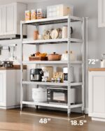 VEVOR Stainless Steel Shelving 48x18.5 Inch 5 Tier Adjustable Shelf Storage Unit Stainless Steel Heavy Duty Shelving for Kitchen Commercial Office Garage Storage 330lb Per Shelf - Image 2