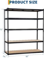 PeakPursuit Storage Shelving Unit, 5-Tier Adjustable Metal Storage Shelves, 60" L x 24" W x 72" H Heavy Duty Garage Storage Shelves for Kitchen Pantry Basement Bathroom Laundry - Image 3