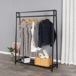 Clothing Garment Rack with Shelves, Metal Cloth Hanger Rack Stand Clothes Drying Rack for Hanging Clothes, Easy Assemble Clothing Rack for Bedroom or Boutiques(Gold)