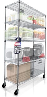 Crescent, Chrome, 48 x 18 x 76, 4000 LBS, Metal Shelves for Storage with Wheels, Ideal for Garage Shelving, 5 Tier Wire Shelving Rack for Kitchen Storage, Heavy Duty Shelving for Home Storage